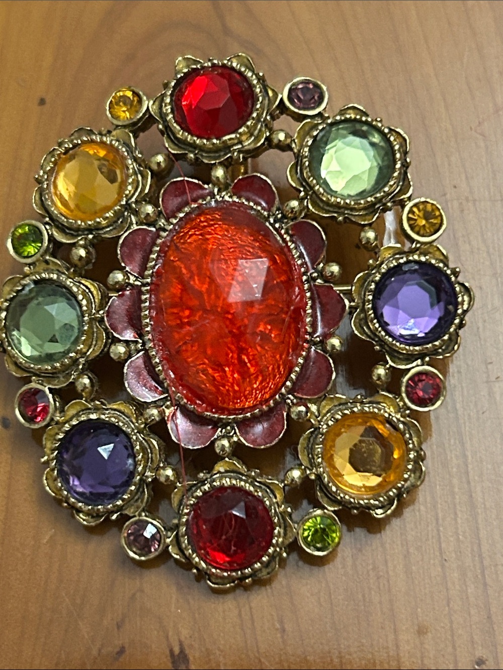 Premier Designs Multistone Gold-Tone Floral Brooch with Red Center